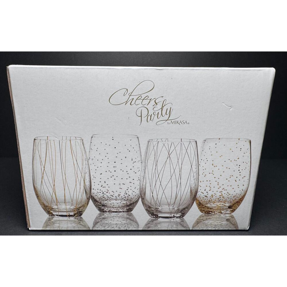 Mikasa Cheers Party Set of (4) 16.9 Oz. Stemless Wine Glasses *New In Box*